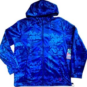And1 Mens Blue All Over Print Full Zip Jump Shot Hooded Graffiti Jacket Lrg NWT